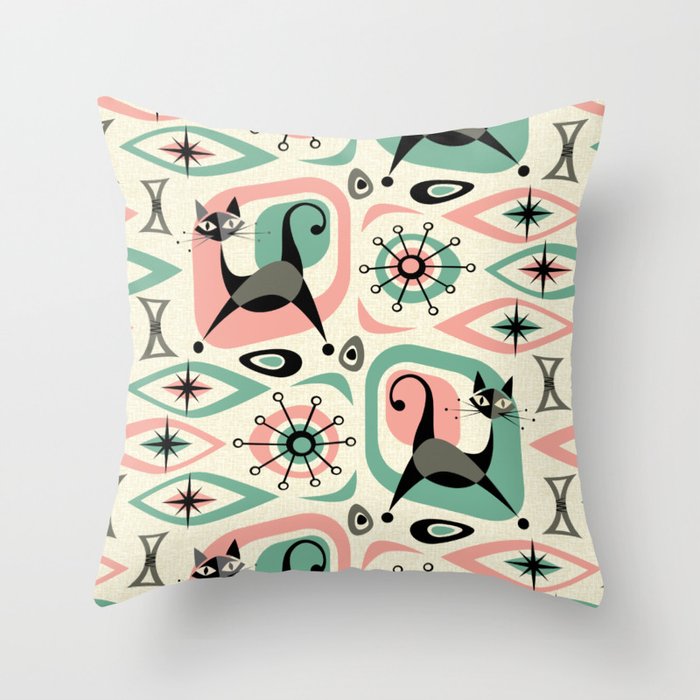 Mid Century Cat Abstract - Pink Aqua Throw Pillow Gallery Image 6