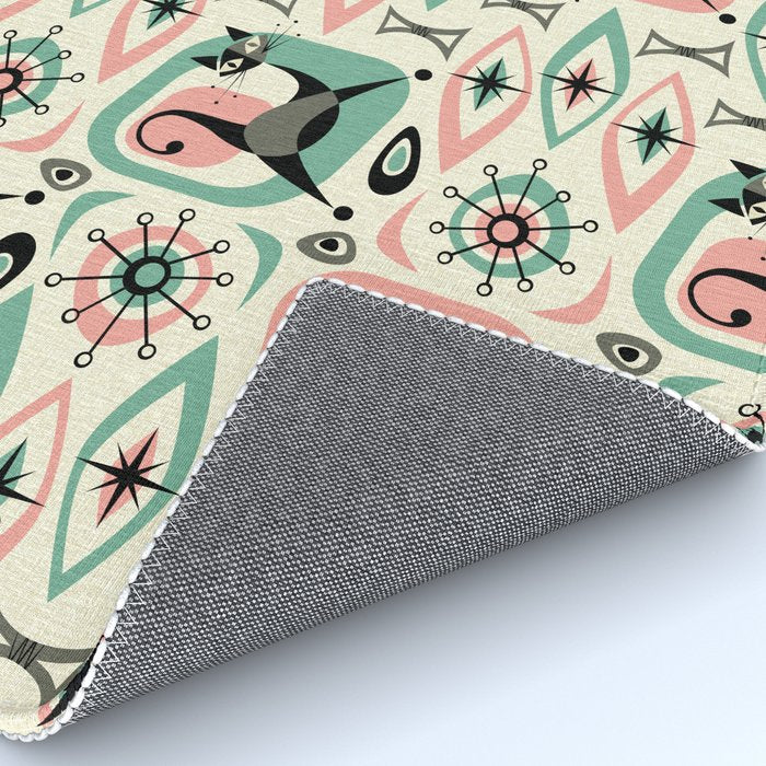 Mid Century Cat Abstract - Pink Aqua Rug Gallery Image 4