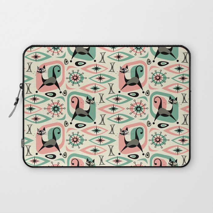 Mid Century Cat Abstract - Pink Aqua Laptop Sleeve Gallery Image 1