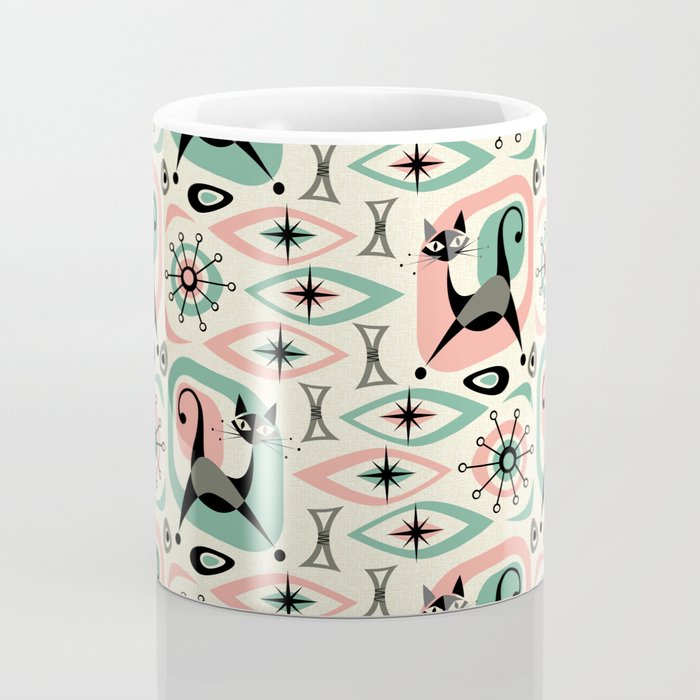 Mid Century Cat Abstract - Pink Aqua Coffee Mug Gallery Image 4