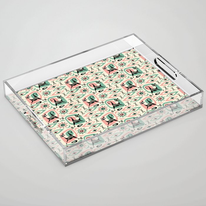 Mid Century Cat Abstract - Pink Aqua Acrylic Tray Gallery Image 1