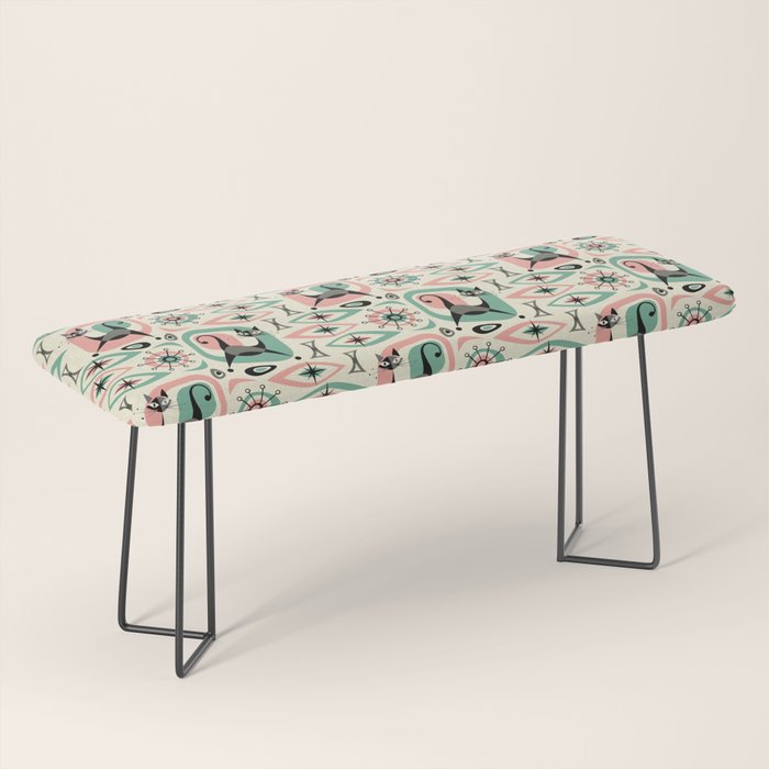 Mid Century Cat Abstract - Pink Aqua Bench Gallery Image 1
