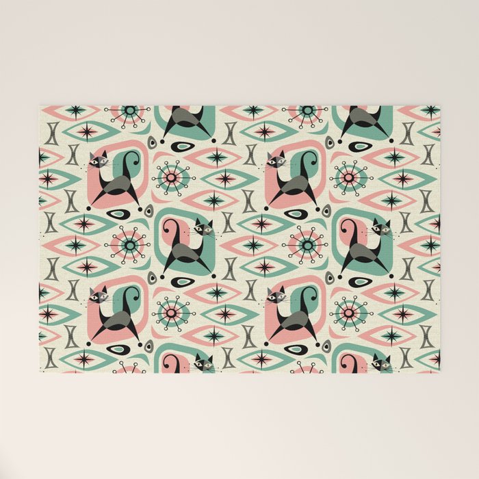 Mid Century Cat Abstract - Pink Aqua Welcome Mat Gallery Image 1