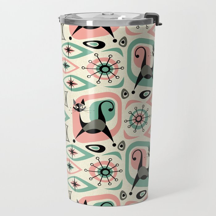 Mid Century Cat Abstract - Pink Aqua Travel Mug Gallery Image 2
