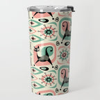Mid Century Cat Abstract - Pink Aqua Travel Mug Gallery Image 2