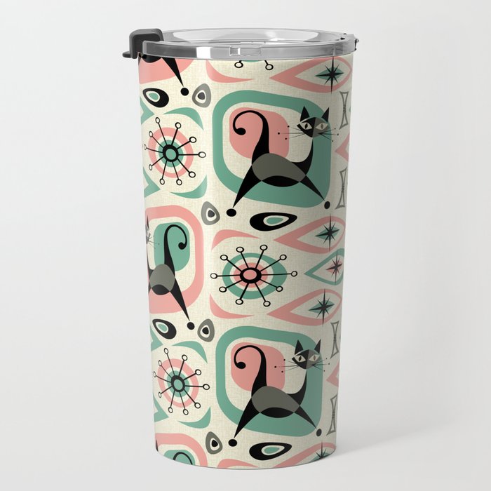 Mid Century Cat Abstract - Pink Aqua Travel Mug Gallery Image 3