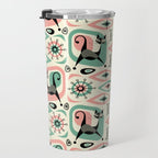 Mid Century Cat Abstract - Pink Aqua Travel Mug Gallery Image 3