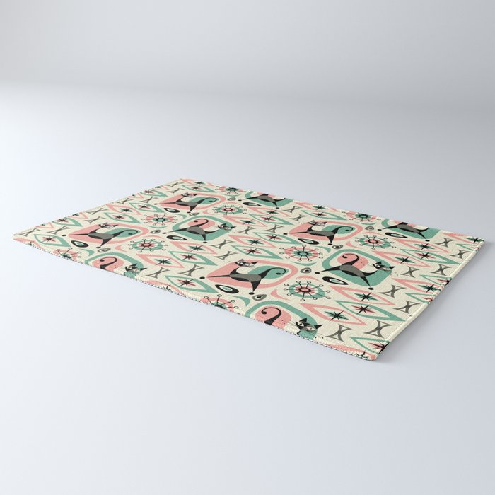 Mid Century Cat Abstract - Pink Aqua Rug Gallery Image 3