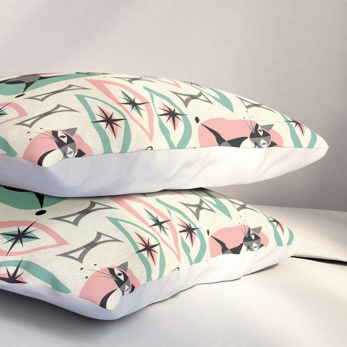 Mid Century Cat Abstract - Pink Aqua Pillow Sham Gallery Image 3