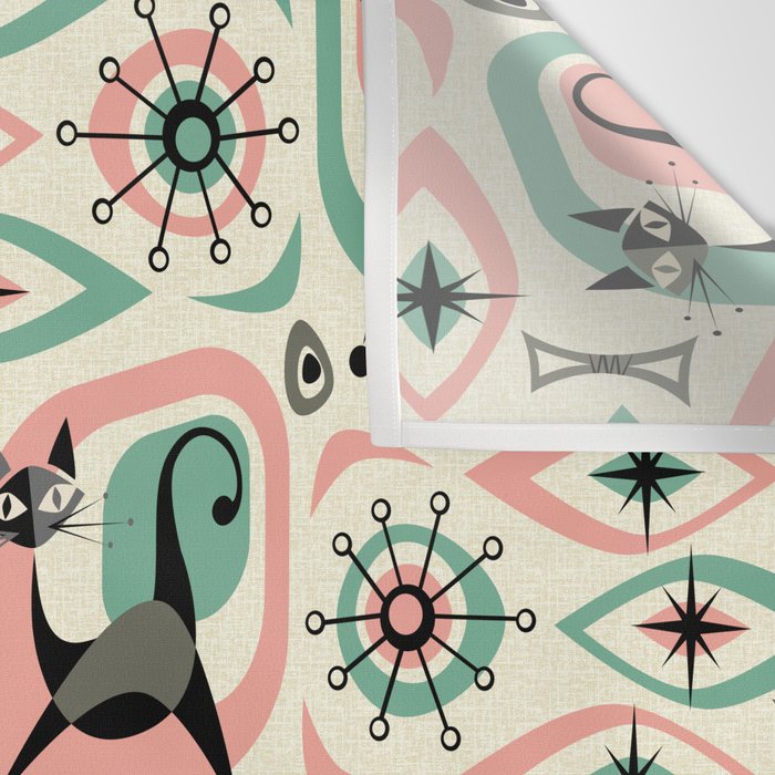 Mid Century Cat Abstract - Pink Aqua Wall Tapestry Gallery Image 3