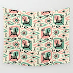 Mid Century Cat Abstract - Pink Aqua Wall Tapestry Gallery Image 4