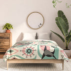 Mid Century Cat Abstract - Pink Aqua Comforter Gallery Image 3