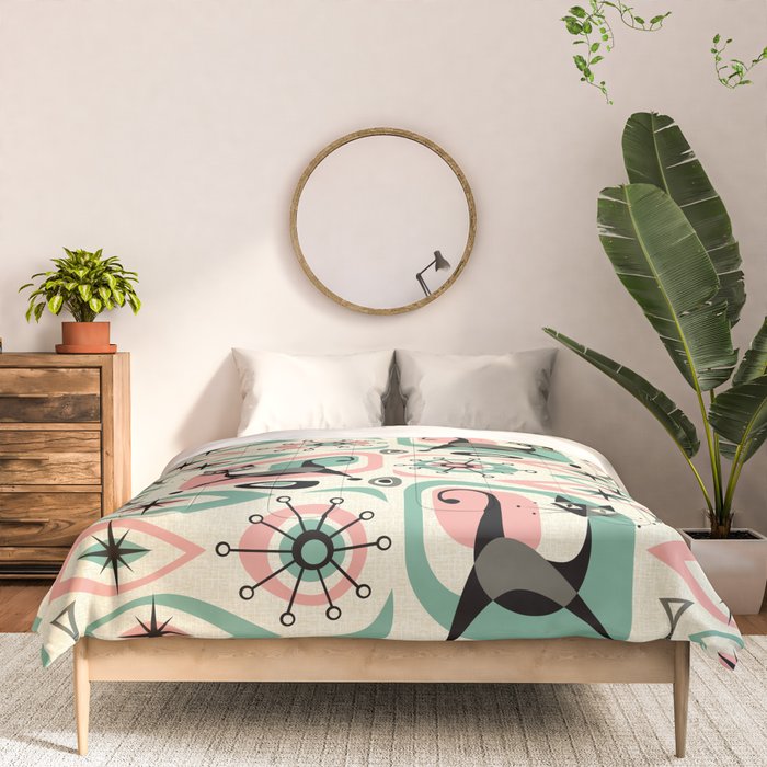 Mid Century Cat Abstract - Pink Aqua Comforter Gallery Image 3
