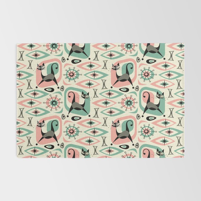 Mid Century Cat Abstract - Pink Aqua Rug Gallery Image 2