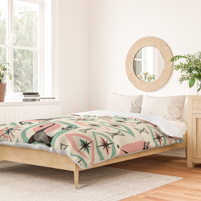Mid Century Cat Abstract - Pink Aqua Duvet Cover Gallery Image 2