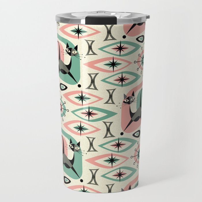 Mid Century Cat Abstract - Pink Aqua Travel Mug Gallery Image 1