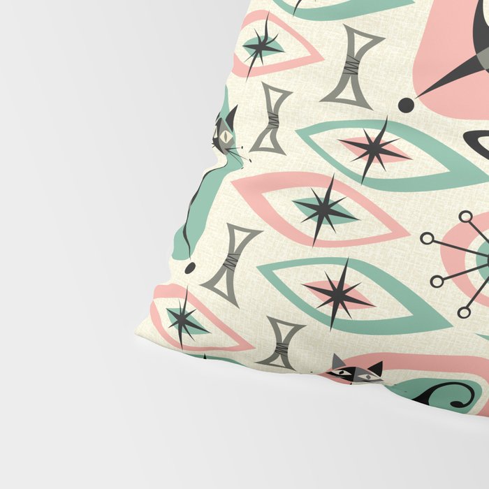 Mid Century Cat Abstract - Pink Aqua Pillow Sham Gallery Image 4
