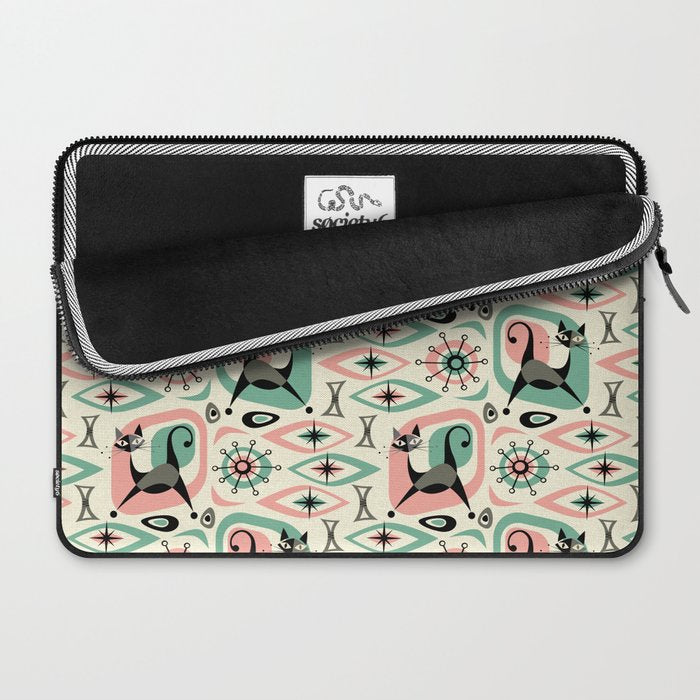 Mid Century Cat Abstract - Pink Aqua Laptop Sleeve Gallery Image 2