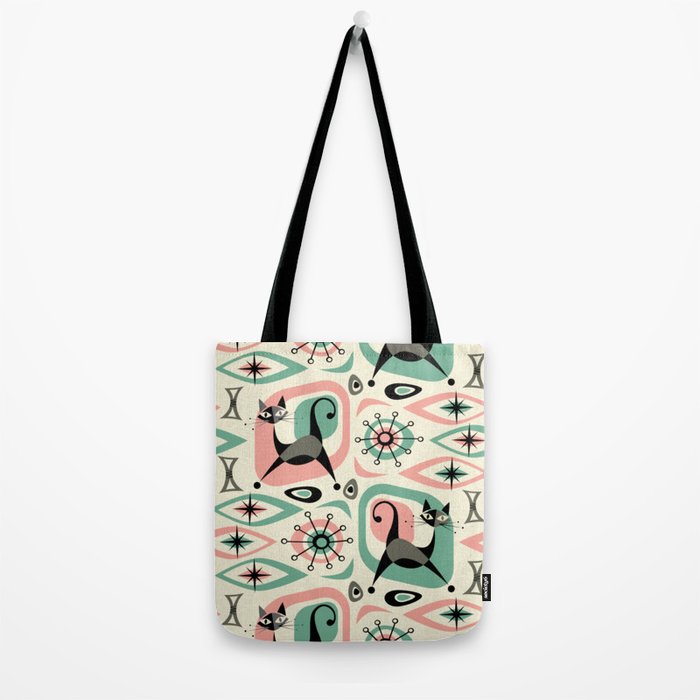 Mid Century Cat Abstract - Pink Aqua Tote Bag Gallery Image 2