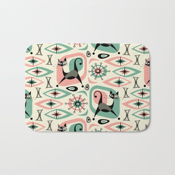 Mid Century Cat Abstract - Pink Aqua Bath Mat Gallery Image 1