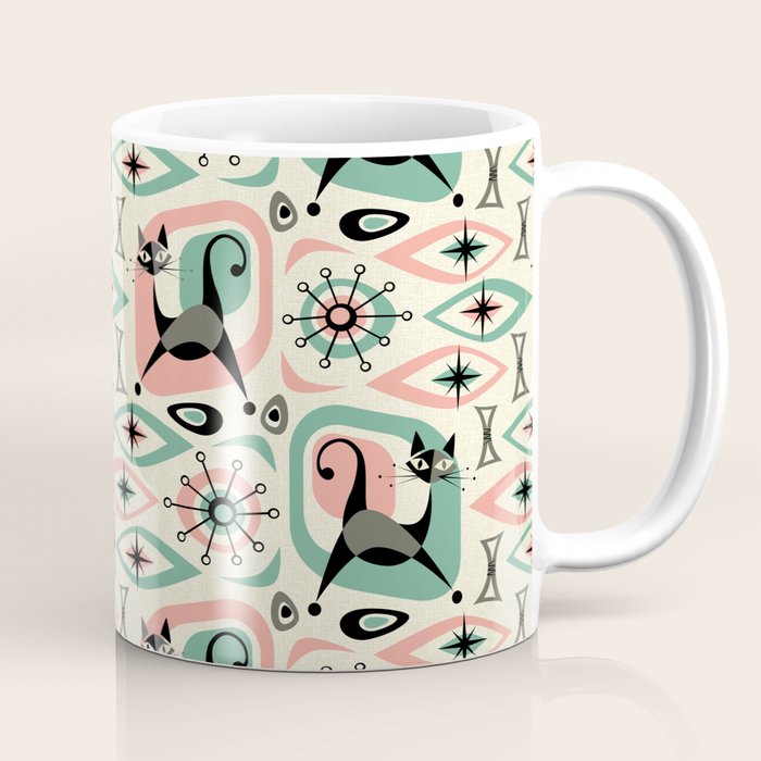 Mid Century Cat Abstract - Pink Aqua Coffee Mug Gallery Image 1