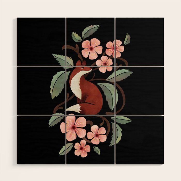 Fox in Cherry Blossoms Wood Wall Art Gallery Image 1