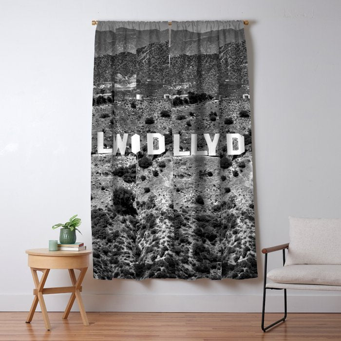 Hollywood Sign, Hollywood Hill, California landscape black and white photograph Window Curtain Gallery Image 5