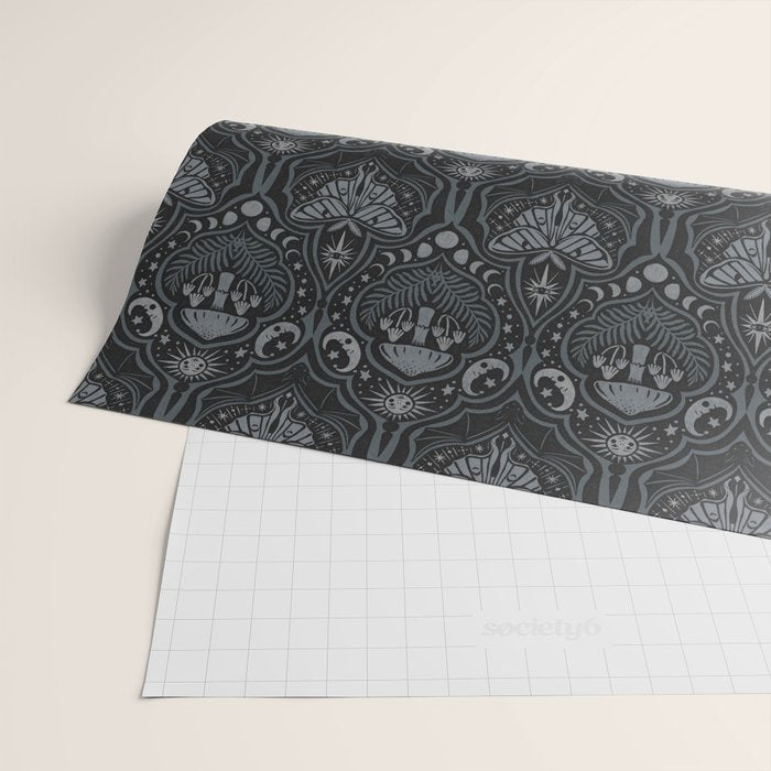 Celestial Forest Damask - Charcoal Wrapping Paper Gallery Image 2