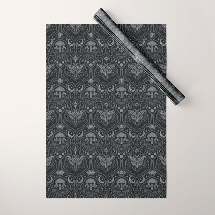 Celestial Forest Damask - Charcoal Wrapping Paper Gallery Image 1
