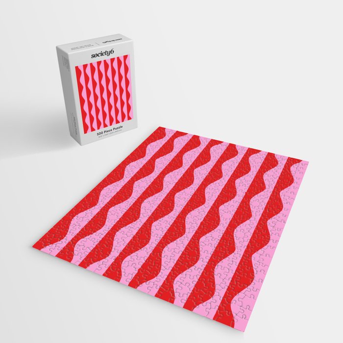 Retro Wavy Lines Pattern in Red & Pink Jigsaw Puzzle Gallery Image 2