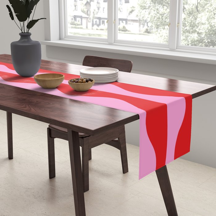 Retro Wavy Lines Pattern in Red & Pink Table Runner Gallery Image 2