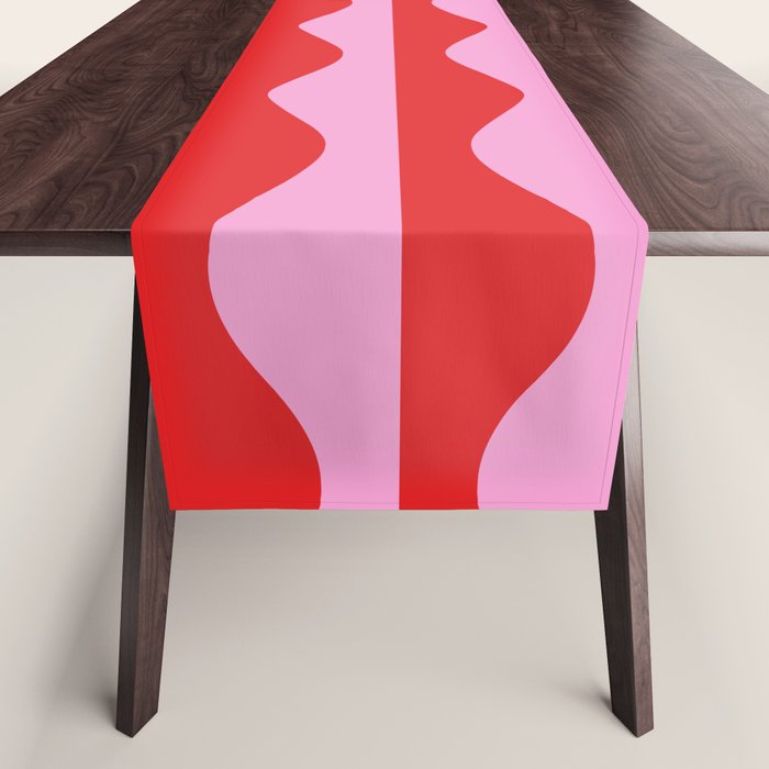 Retro Wavy Lines Pattern in Red & Pink Table Runner Gallery Image 1