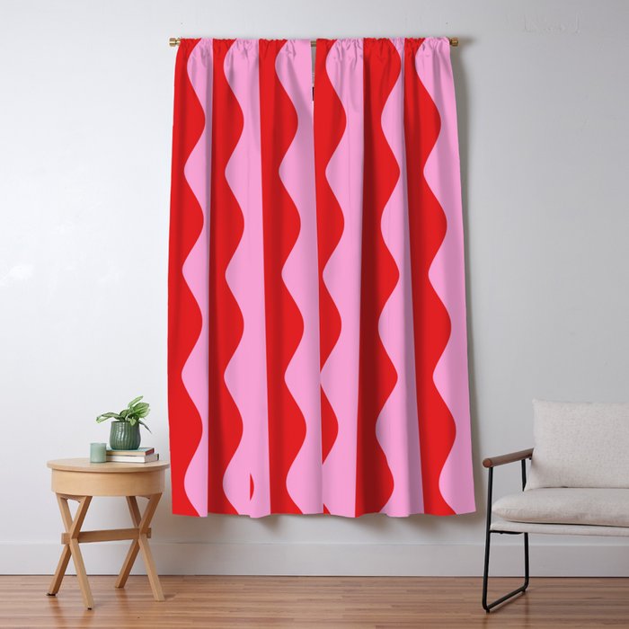 Retro Wavy Lines Pattern in Red & Pink Window Curtain Gallery Image 5