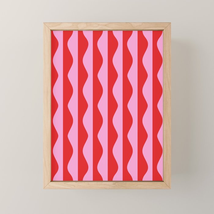 Retro Wavy Lines Pattern in Red & Pink Mini Art Print Gallery Image 1