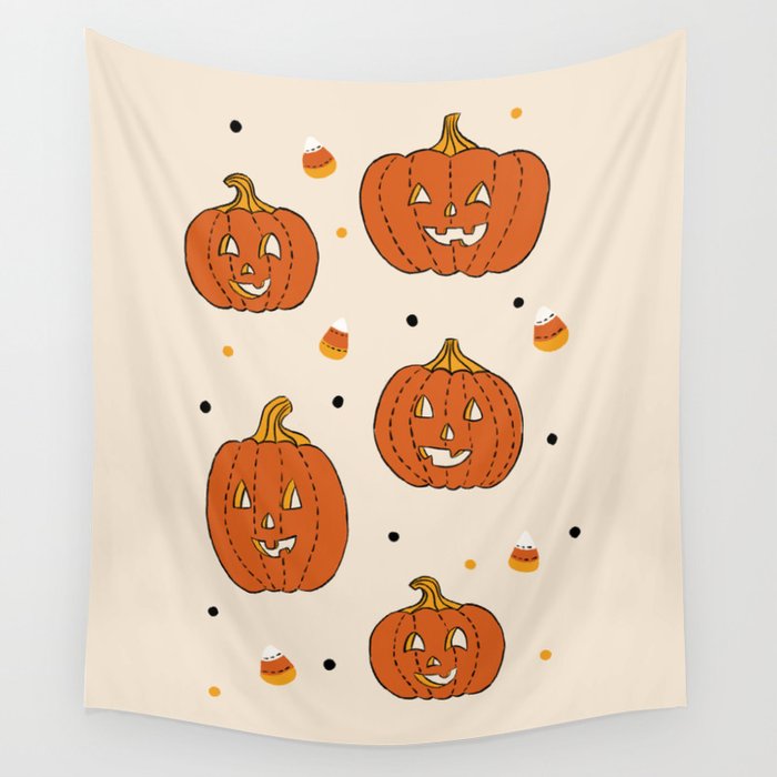 Happy Pumpkins - Beige Wall Tapestry Gallery Image 1