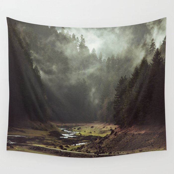 Foggy Forest Creek Wall Tapestry Gallery Image 4