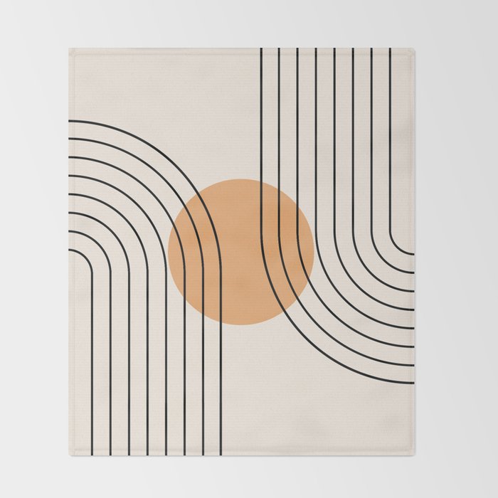Geometric Lines in Black and Beige 14 (Rainbow and Sun Abstraction) Throw Blanket Gallery Image 2