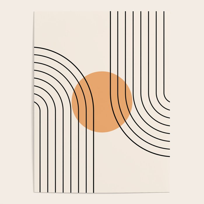 Geometric Lines in Black and Beige 14 (Rainbow and Sun Abstraction) Poster Gallery Image 4