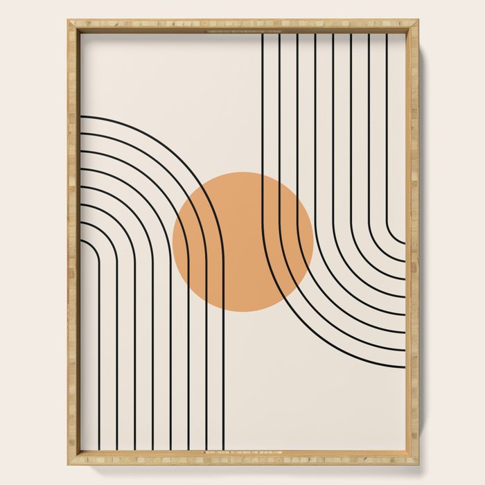 Geometric Lines in Black and Beige 14 (Rainbow and Sun Abstraction) Serving Tray Gallery Image 1