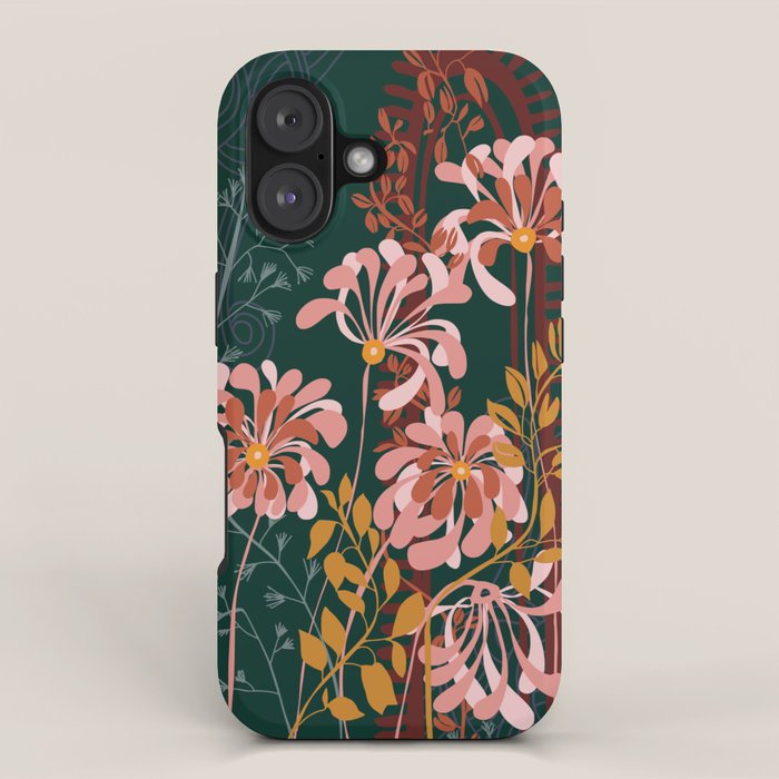 Alfons Mucha would love this flowers - emerald green iPhone Case Gallery Image 1