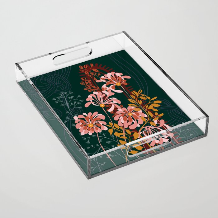 Alfons Mucha would love this flowers - emerald green Acrylic Tray Gallery Image 1