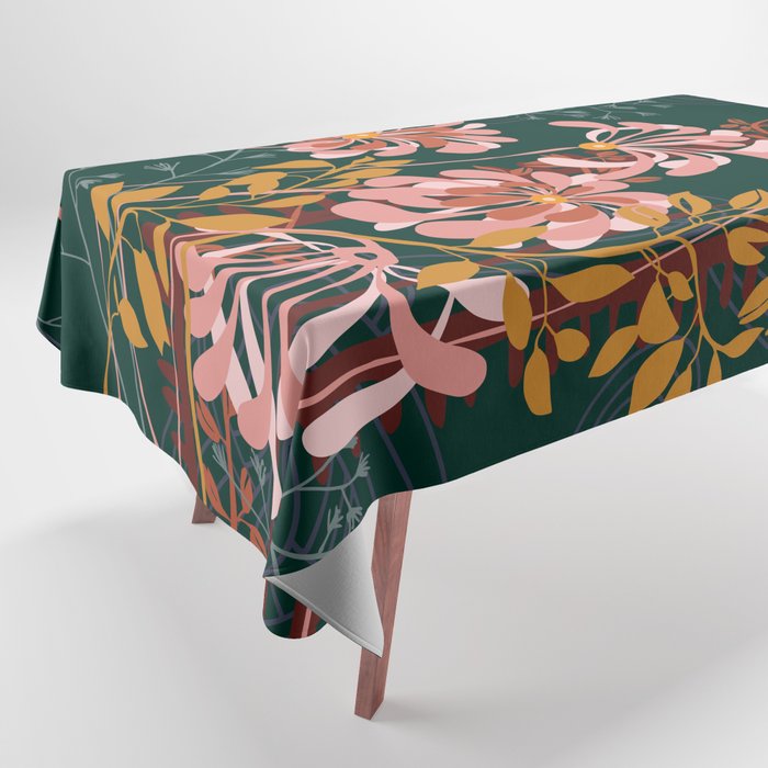 Alfons Mucha would love this flowers - emerald green Tablecloth Gallery Image 1