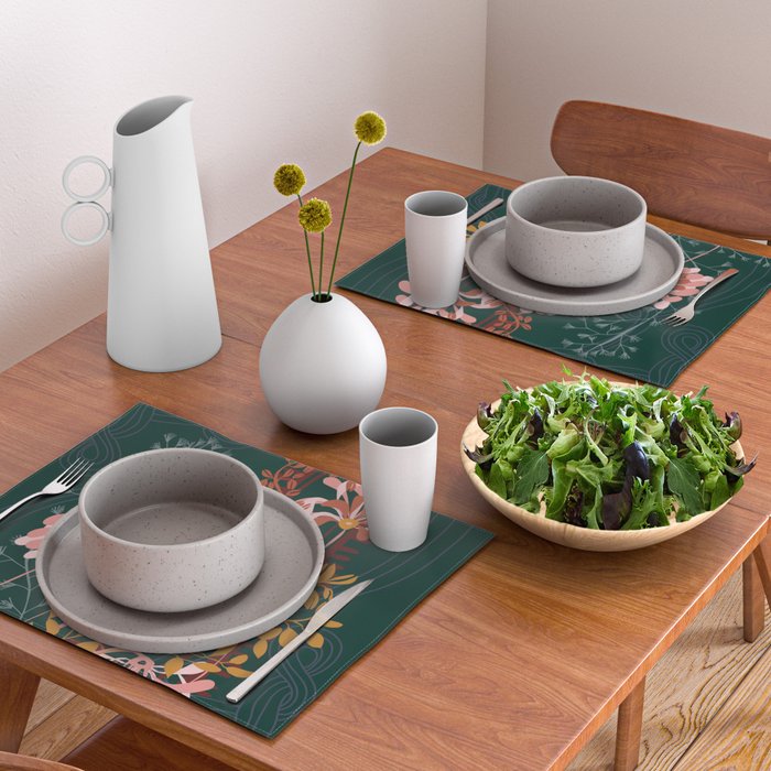 Alfons Mucha would love this flowers - emerald green Placemat Gallery Image 2