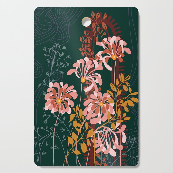 Alfons Mucha would love this flowers - emerald green Cutting Board Gallery Image 1