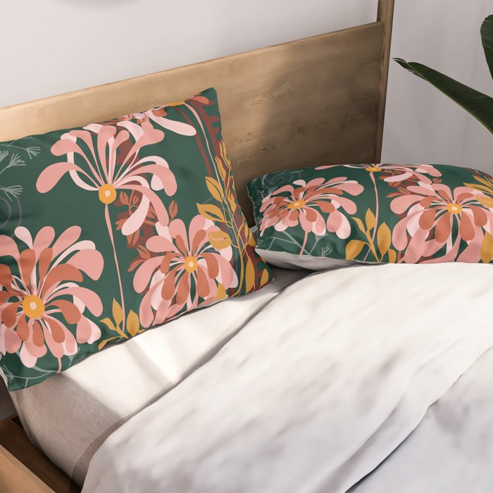 Alfons Mucha would love this flowers - emerald green Pillow Sham Gallery Image 2