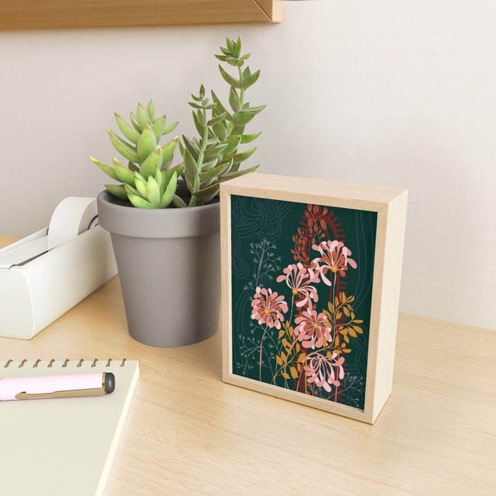 Alfons Mucha would love this flowers - emerald green Mini Art Print Gallery Image 2
