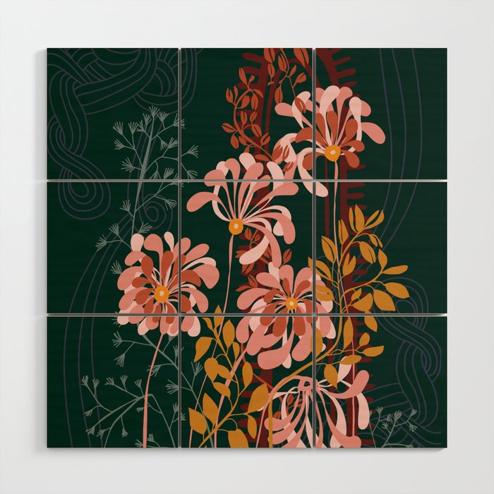 Alfons Mucha would love this flowers - emerald green Wood Wall Art Gallery Image 1