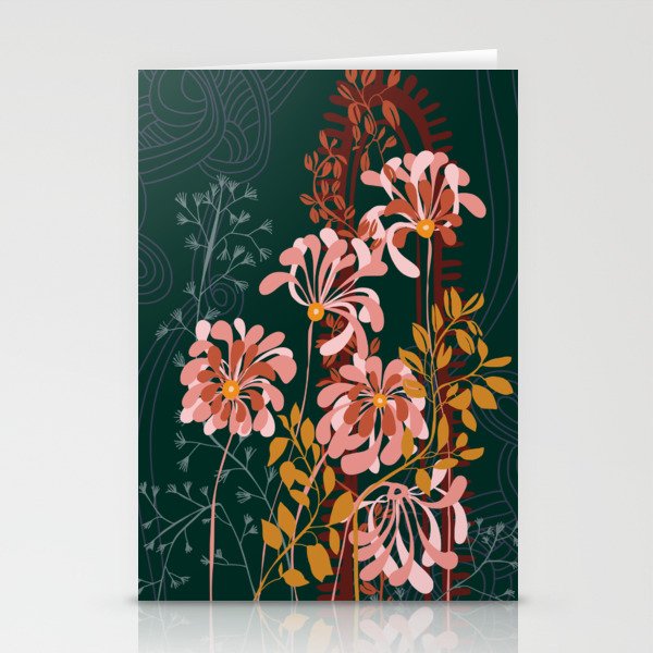 Alfons Mucha would love this flowers - emerald green Stationery Card Gallery Image 2