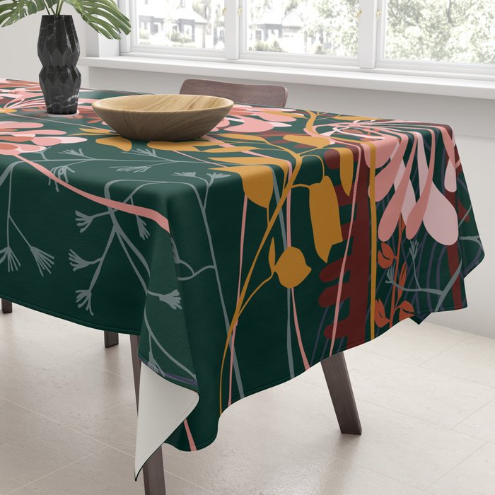 Alfons Mucha would love this flowers - emerald green Tablecloth Gallery Image 3