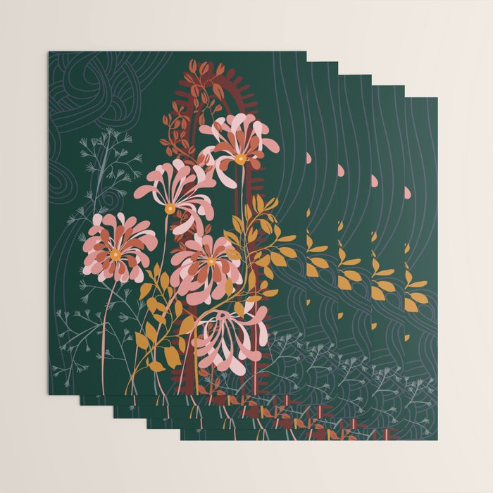 Alfons Mucha would love this flowers - emerald green Wrapping Paper Gallery Image 3